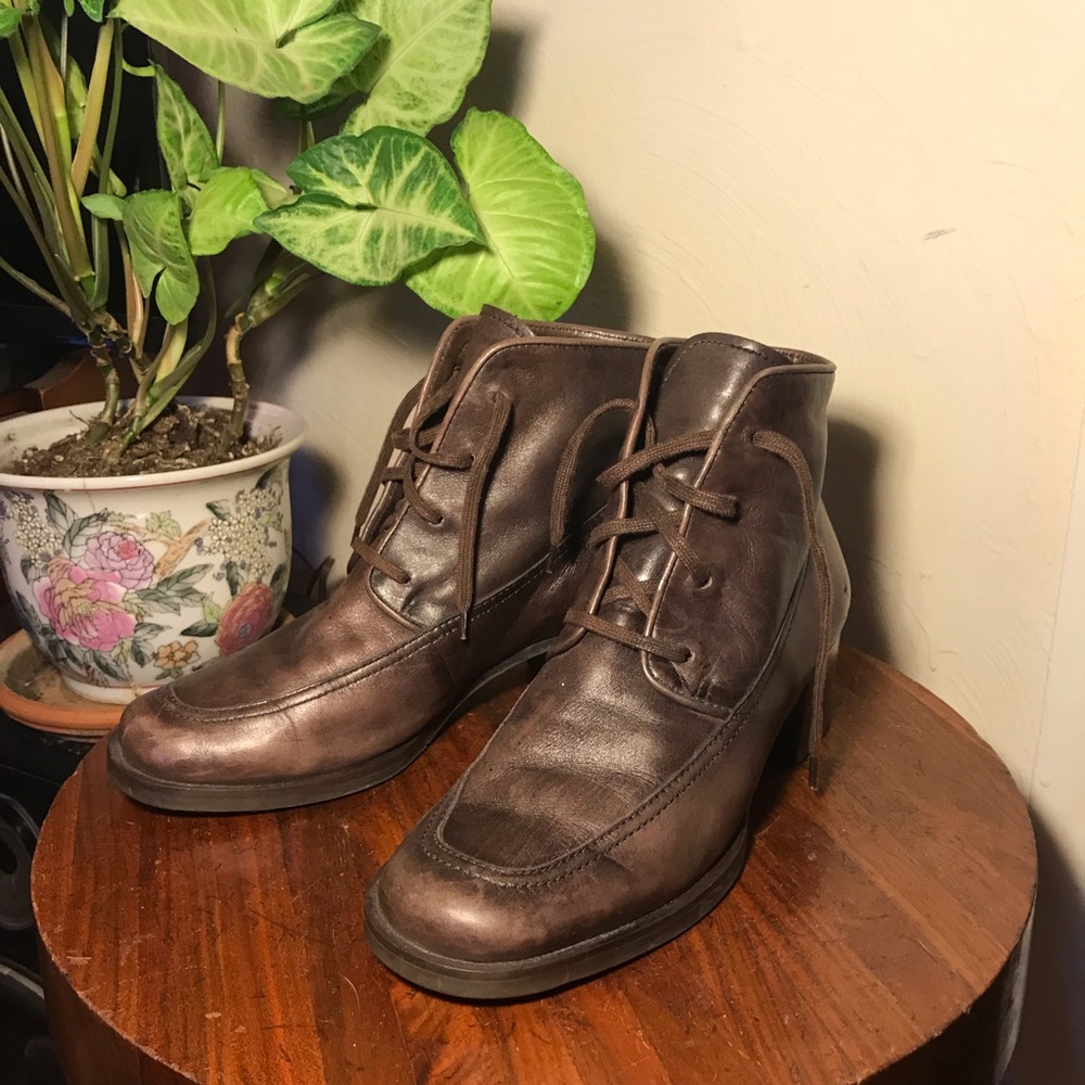 Brown lace up witchy ankle boots